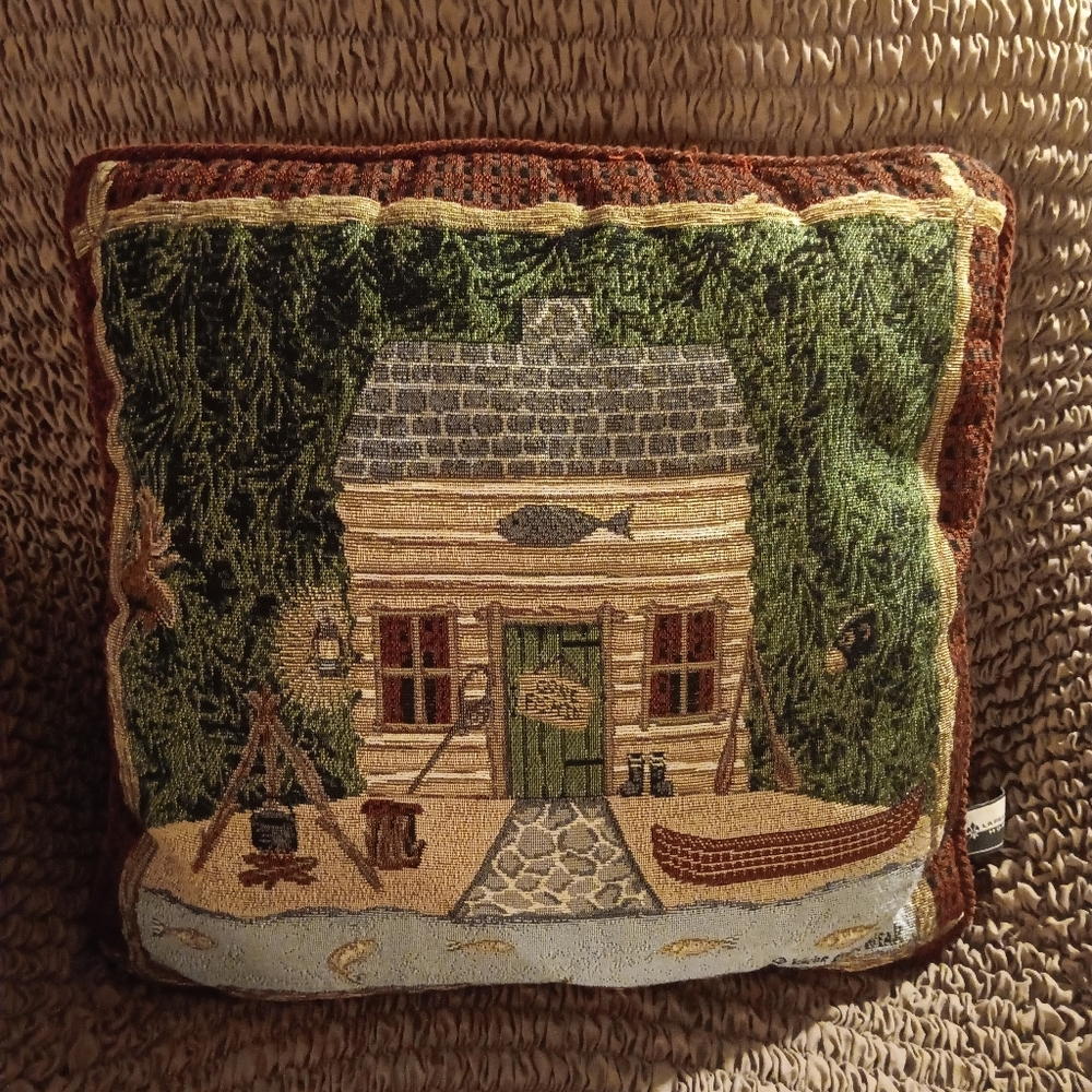 Vintage La France Home Rustic Cabin Tapestry Pillow. 16" X 15"